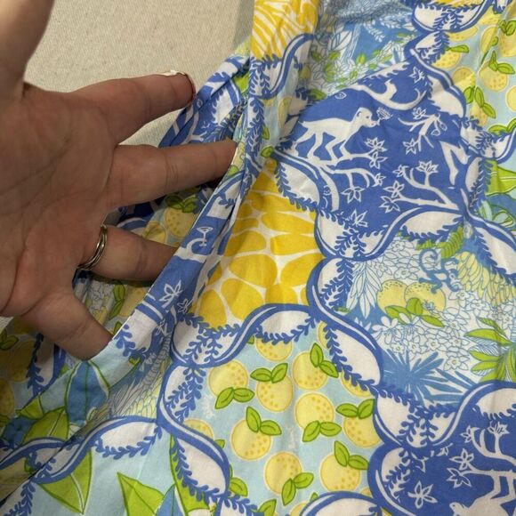 Lilly Pulitzer Andover Dress 4 Blue Yellow Lined Floral Monkey Lemon Pockets - Picture 9 of 9